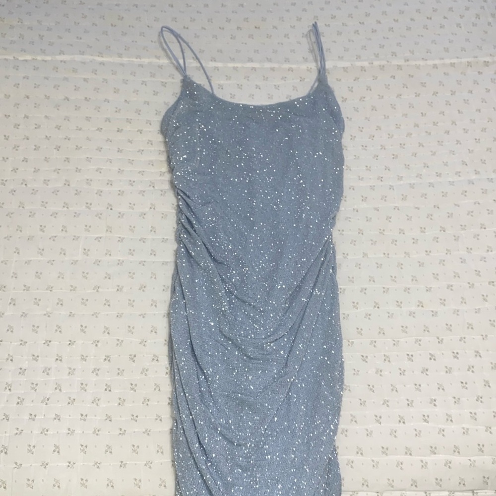 Sparkle Blue Mini Dress with Spaghetti Straps